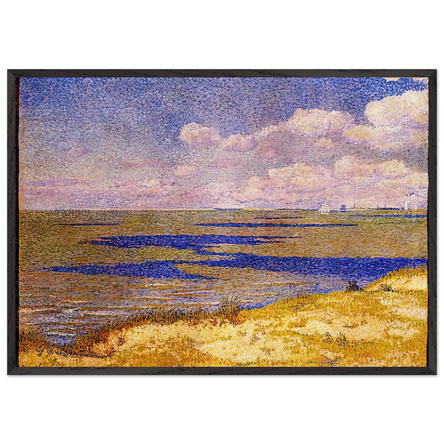 VIEW OF THE RIVER SCHELDT 1893 - Theo van Rysselberghe 70x100 cm / 28x40 inches Framed Art Print – Black Wooden Frame