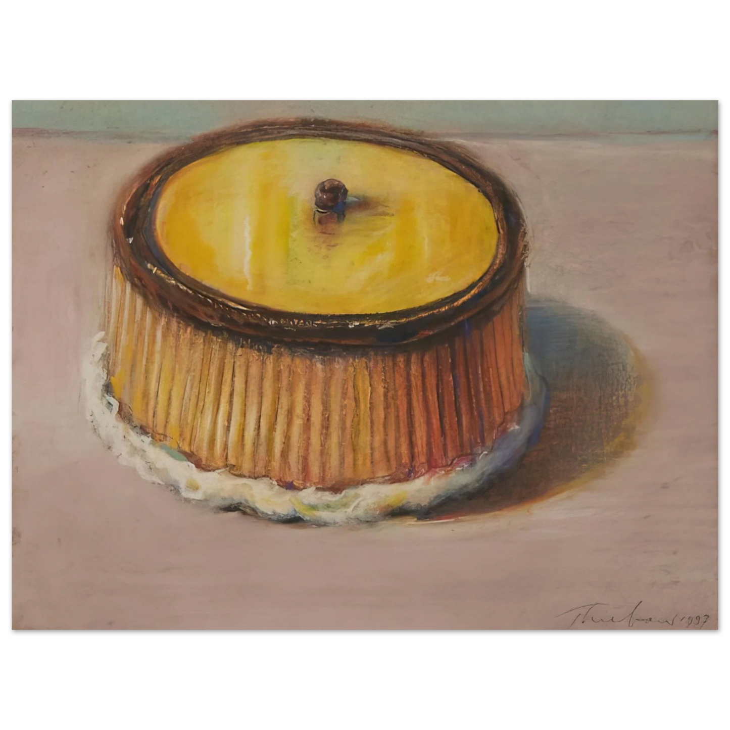 Wayne Thiebaud - Lemon Cake - 1997 Wall Art - 30x40 cm / 12x16 inches - Premium Wooden Framed Poster With Fine Art Paper - White frame