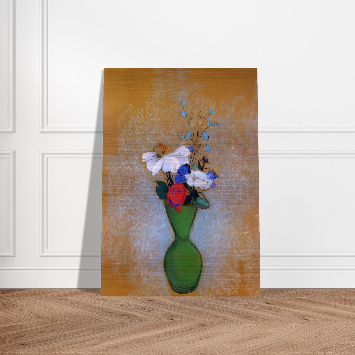 ROSE PEONY AND CORNFLOWERS IN A GREEN VASE - Odilon Redon Brushed Aluminum Print - 70x100 cm / 28x40 inches | Odilon Redon Aluminum Print | Odilon Redon Prints