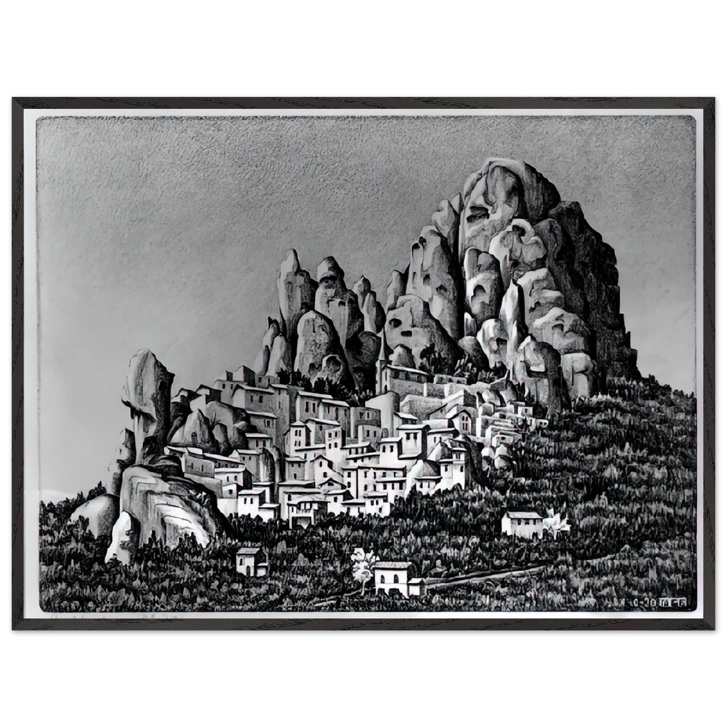 MC Escher - PENTEDATTIO CALABRIA OCTOBER 1930 1930 Wall Art - 30x40 cm / 12x16 inches - Premium Wooden Framed Poster With Fine Art Paper-canvas - White frame