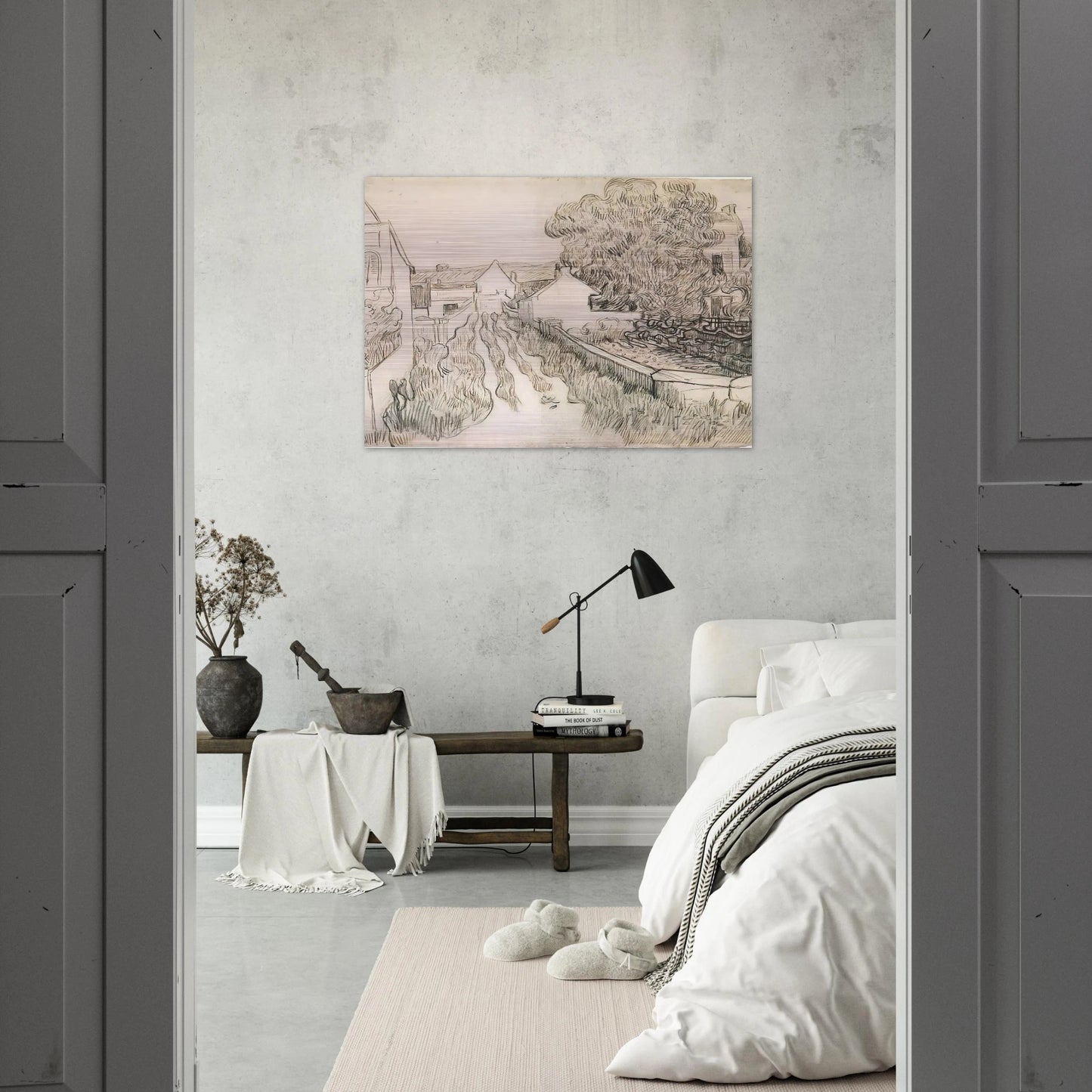 Village Street - Vincent van Gogh Brushed Aluminum Print - 70x100 cm / 28x40 inches | Vincent van Gogh Aluminum Print | Vincent van Gogh Prints