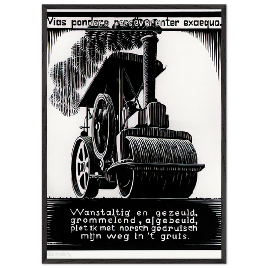EMBLEMATA STEAMROLLER - MC Escher 70x100 cm / 28x40 inches Framed Art Print – Black Wooden Frame | Maurits Cornelis Escher Prints