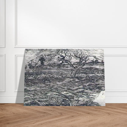Landscape with Olive Tree and Mountains in the Background - Vincent van Gogh Brushed Aluminum Print - 70x100 cm / 28x40 inches | Vincent van Gogh Aluminum Print | Vincent van Gogh Prints