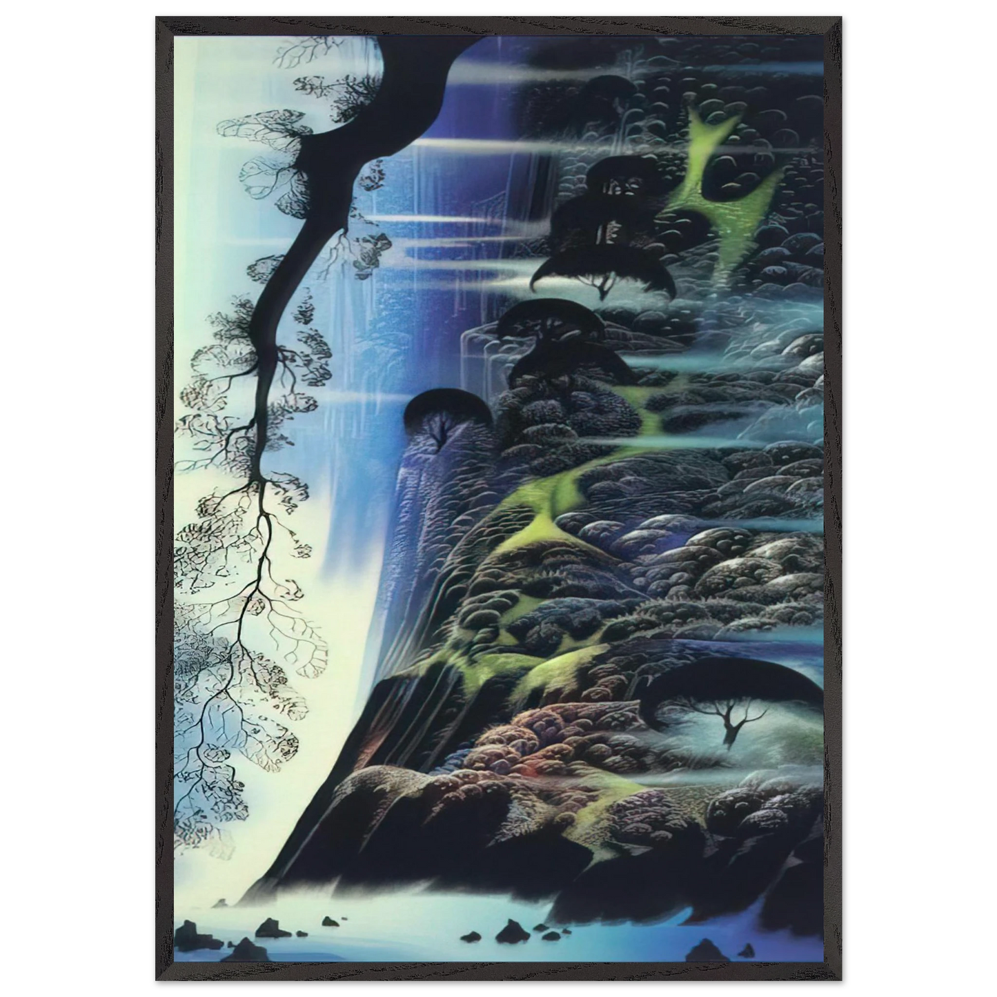 Steep Coast Line - Eyvind Earle 70x100 cm / 28x40 inches Framed Art Print – Black Wooden Frame