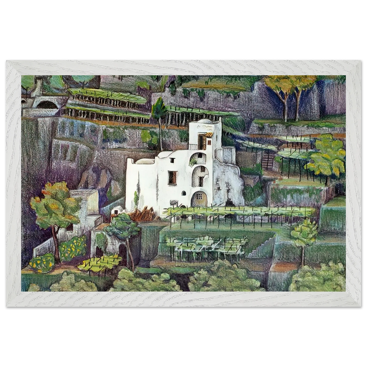 MC Escher - FARMHOUSE RAVELLO COLOUR Wall Art - 60x80 cm / 24x32 inches - Premium Wooden Framed Poster With Fine Art Paper-canvas - White frame