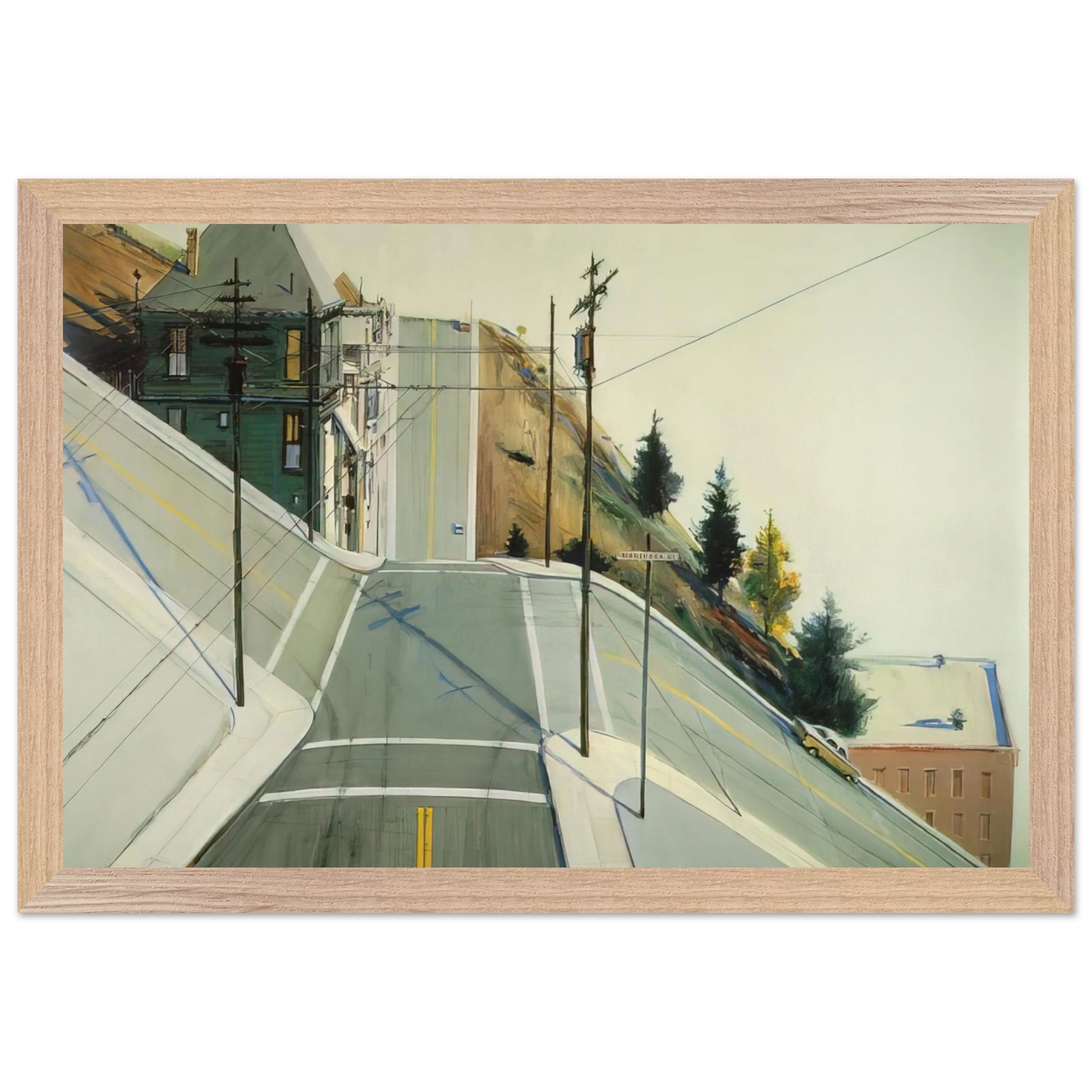 Wayne Thiebaud - 24th Street Intersection - 1977 Wall Art - 21x29.7 cm / 8x12" - Premium Wooden Framed Poster With Fine Art Paper - White frame