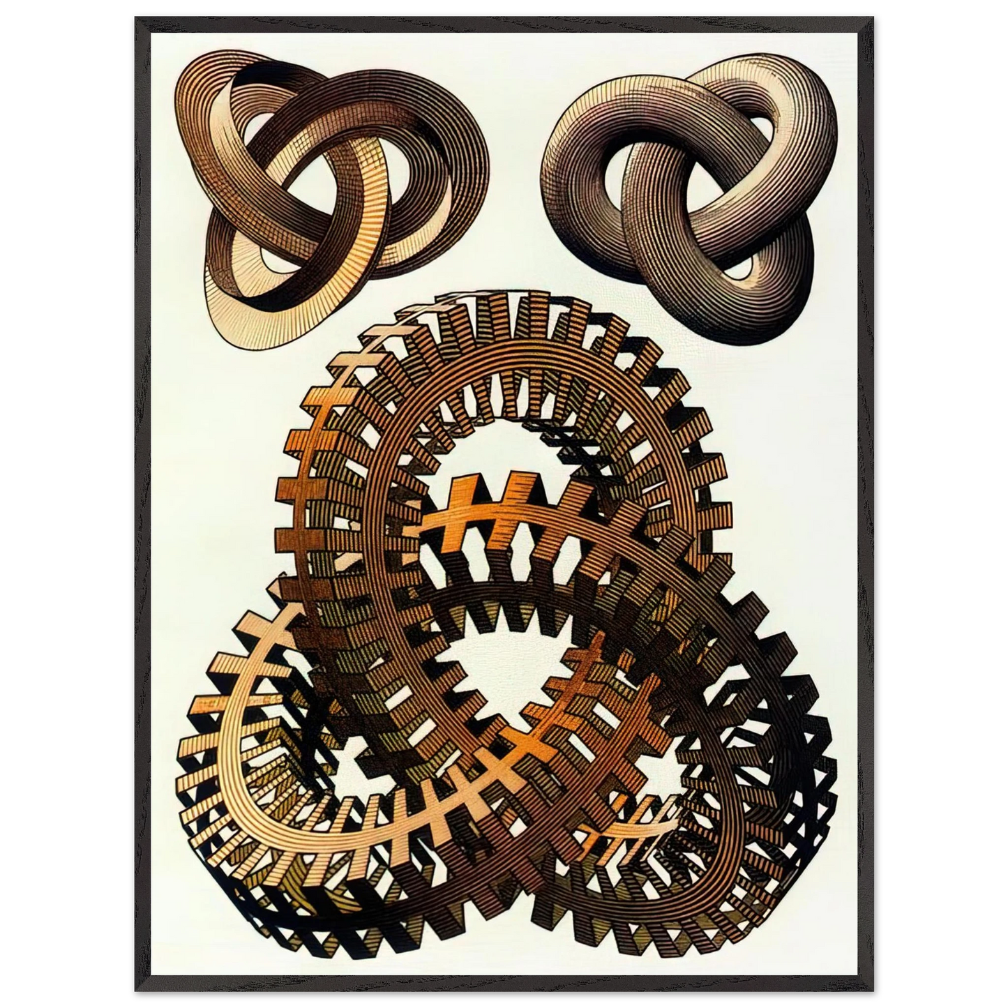 MC Escher - KNOTS COLOUR Wall Art - 30x40 cm / 12x16 inches - Premium Wooden Framed Poster With Fine Art Paper-canvas - Black frame
