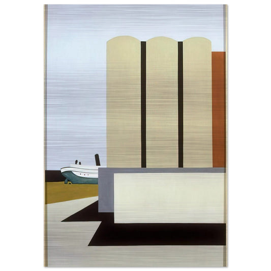 Boat and Grain Elevators No. 2 - 1942 - Ralston Crawford Brushed Aluminum Print - 70x100 cm / 28x40 inches | Ralston Crawford Aluminum Print | Ralston Crawford Prints