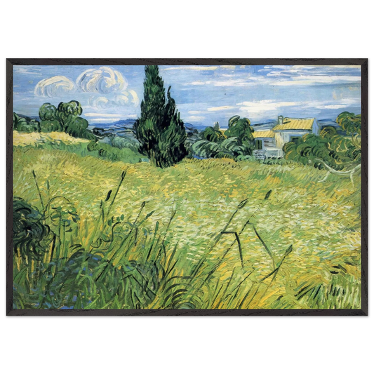 Green Wheat Field with Cypress - Vincent van Gogh 70x100 cm / 28x40 inches Framed Art Print – Black Wooden Frame