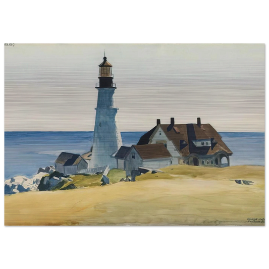 Lighthouse and Buildings, Portland Head, Cape Elizabeth, Maine - Edward Hopper Brushed Aluminum Print - 70x100 cm / 28x40 inches | Edward Hopper Aluminum Print | Edward Hopper Prints