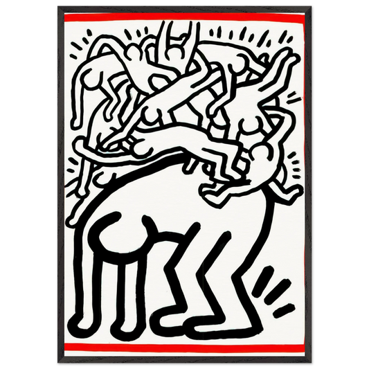 FIGHT AIDS WORLDWIDE 1990 N1 - Keith Haring 70x100 cm / 28x40 inches Framed Art Print – Black Wooden Frame