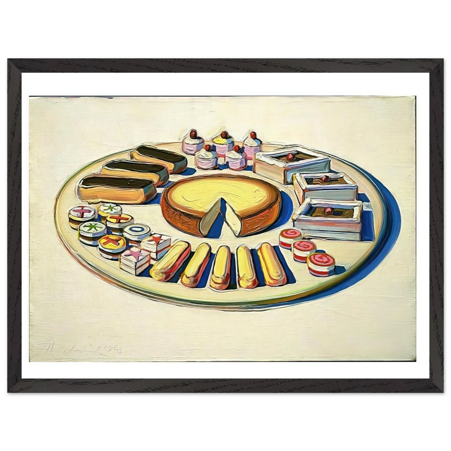 Wayne Thiebaud - French Pastries - 1963 Wall Art - 21x29.7 cm / 8x12" - Premium Wooden Framed Poster With Fine Art Paper-canvas - White frame