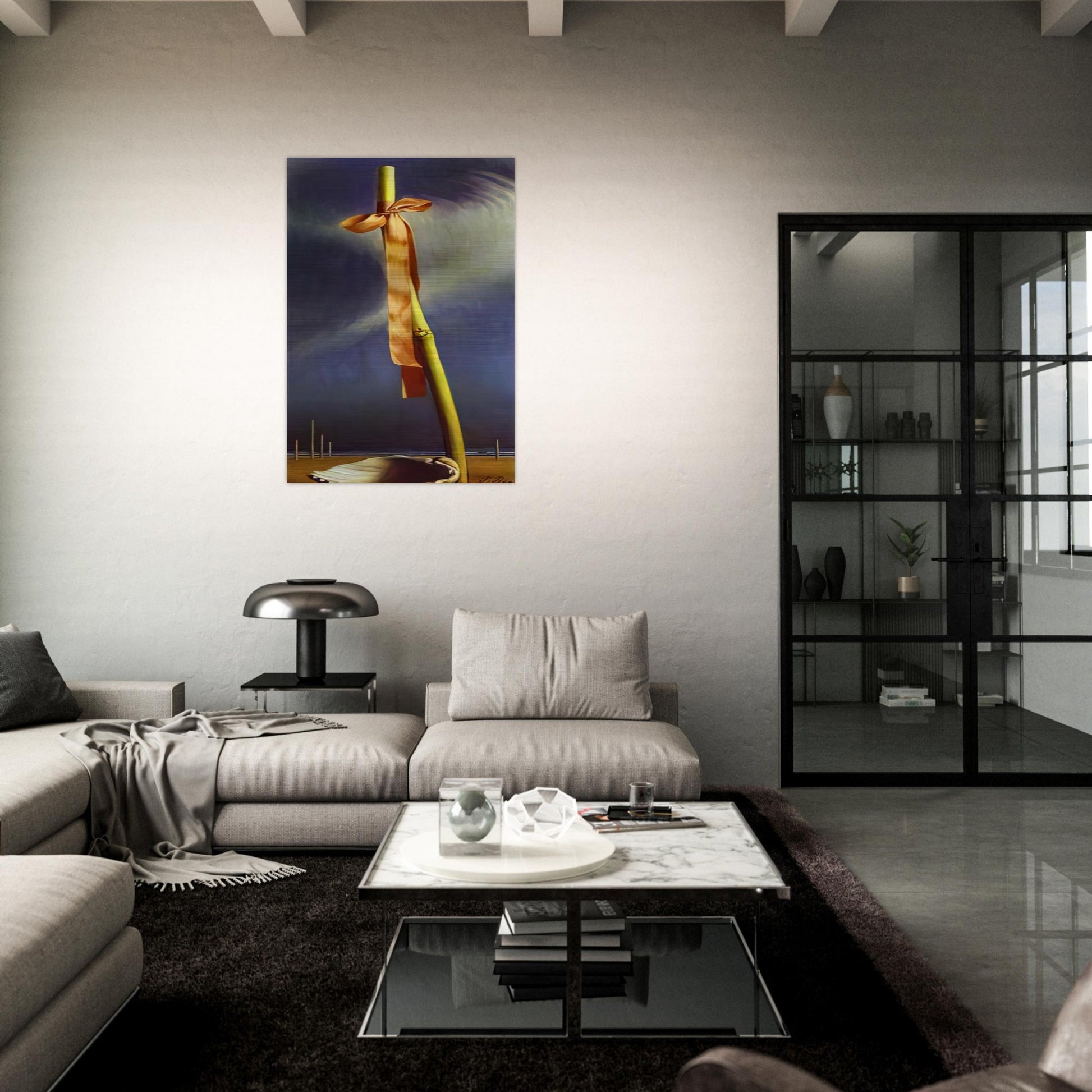 PINK KNOT AND SHELL ON THE SEASHORE - Salvador Dali Brushed Aluminum Print - 70x100 cm / 28x40 inches | Salvador Dali Aluminum Print | Salvador Dali Prints
