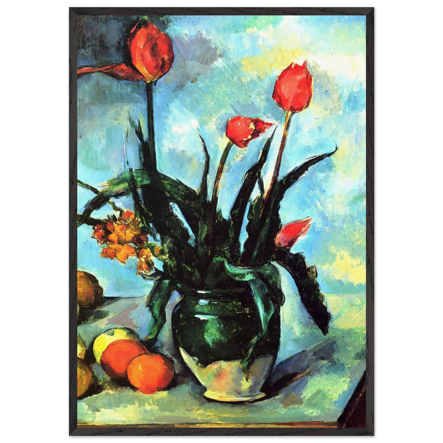 Tulips in a Vase - Paul Cezanne 70x100 cm / 28x40 inches Framed Art Print – Black Wooden Frame