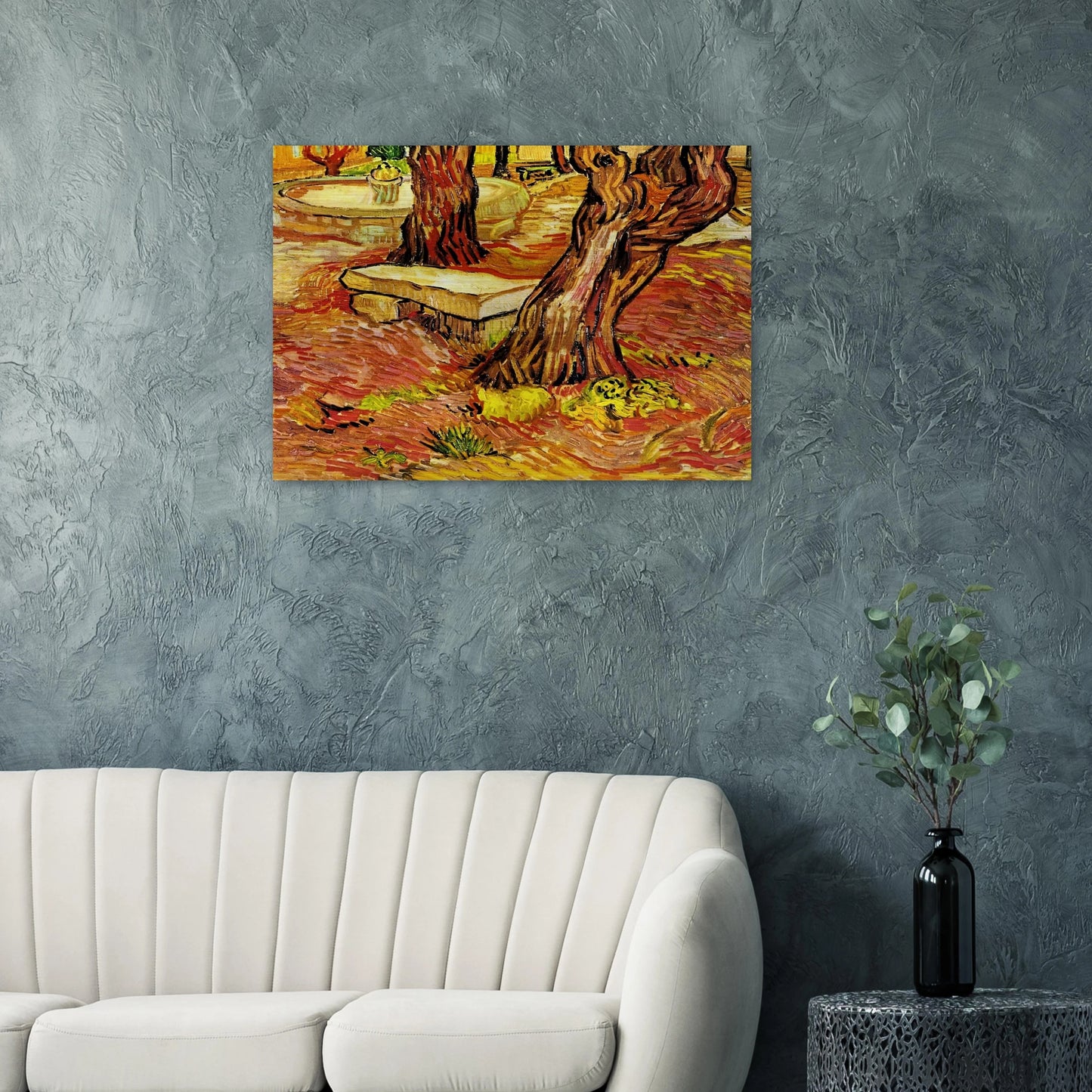 The Stone Bench in the Garden at Saint-Paul Hospital - Vincent van Gogh Brushed Aluminum Print - 70x100 cm / 28x40 inches | Vincent van Gogh Aluminum Print | Vincent van Gogh Prints