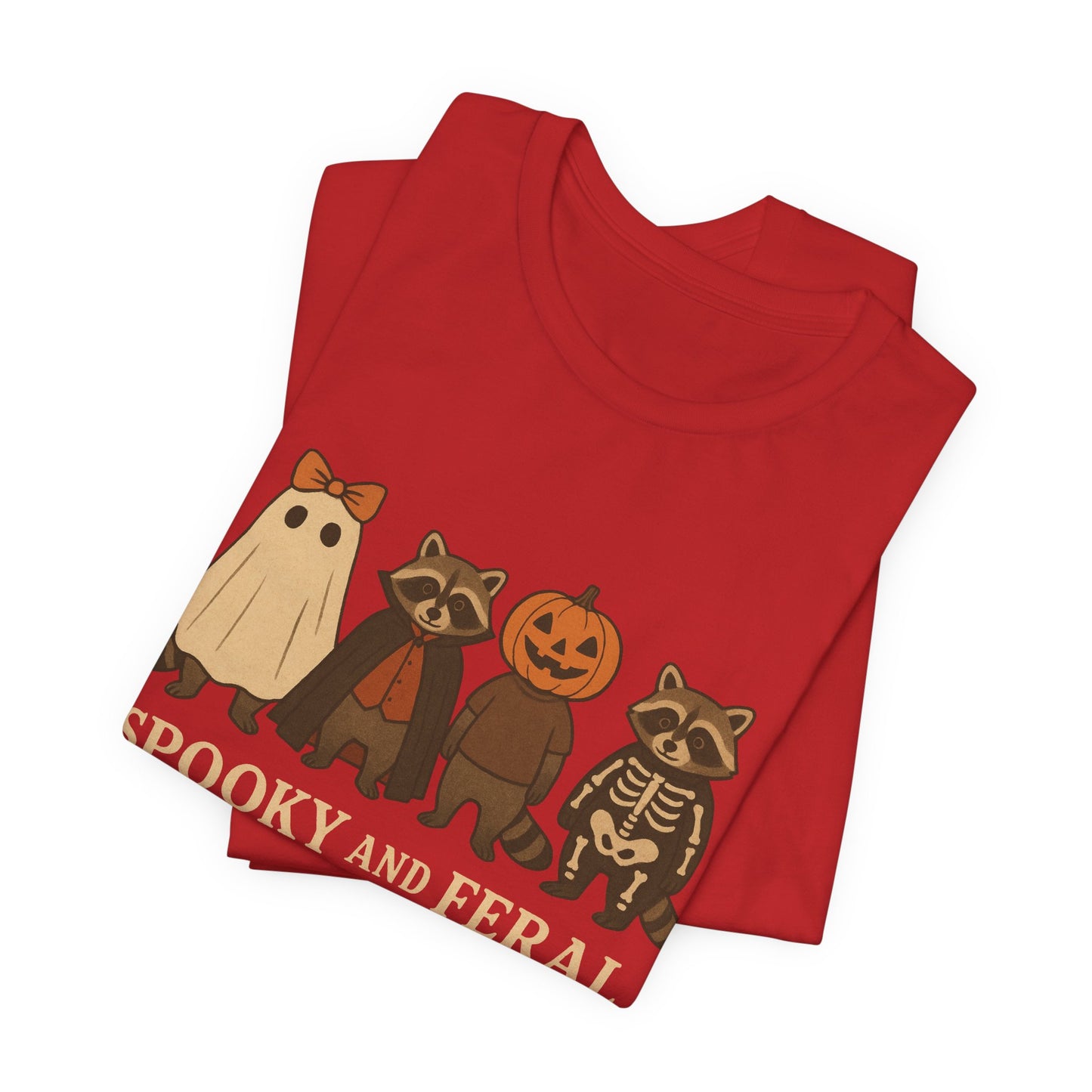 Spooky Raccoon Shirt, Grappige Halloween Grafisch T-shirt, Schattig Vintage Herfst T-shirt, Trendy Vrouwen Halloween Shirt, Feral Raccoon T-shirt