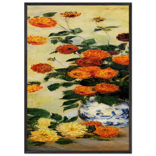 Dahlias N1 - claude monet 70x100 cm / 28x40 inches Framed Art Print – Black Wooden Frame