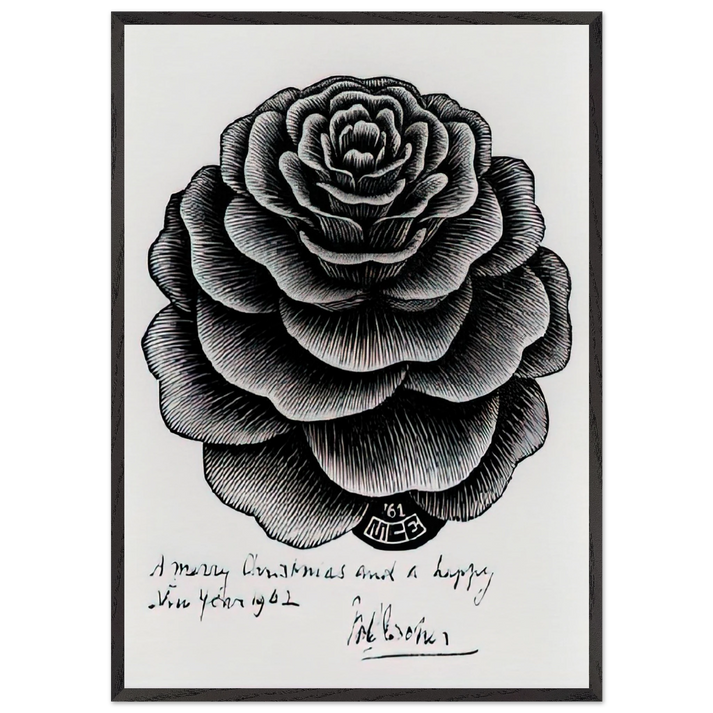 MERRY CHRISTMAS HAPPY NEW YEAR - MC Escher 70x100 cm / 28x40 inches Framed Art Print – Black Wooden Frame | Maurits Cornelis Escher Prints