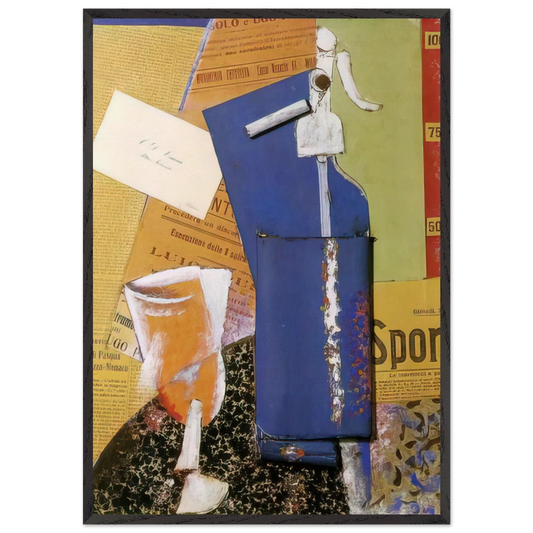 STILL LIFE WITH SYPHON SODA WATER 1914 - Carlo Carra 70x100 cm / 28x40 inches Framed Art Print – Black Wooden Frame