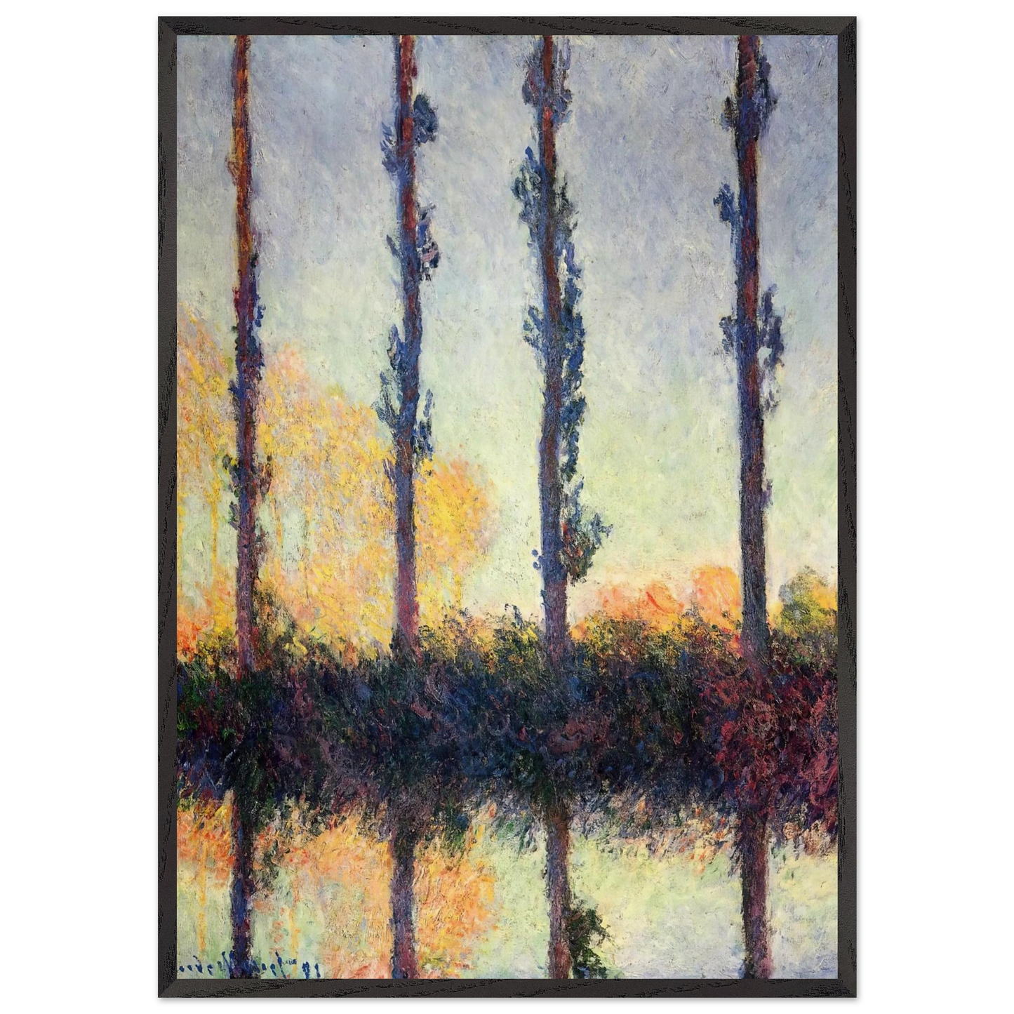 Poplars Four Trees - claude monet 70x100 cm / 28x40 inches Framed Art Print – Black Wooden Frame