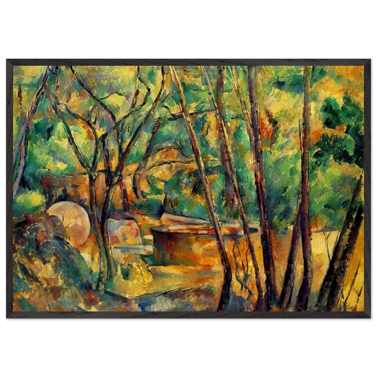 Millstone and Cistern Under Trees - Paul Cezanne 70x100 cm / 28x40 inches Framed Art Print – Black Wooden Frame