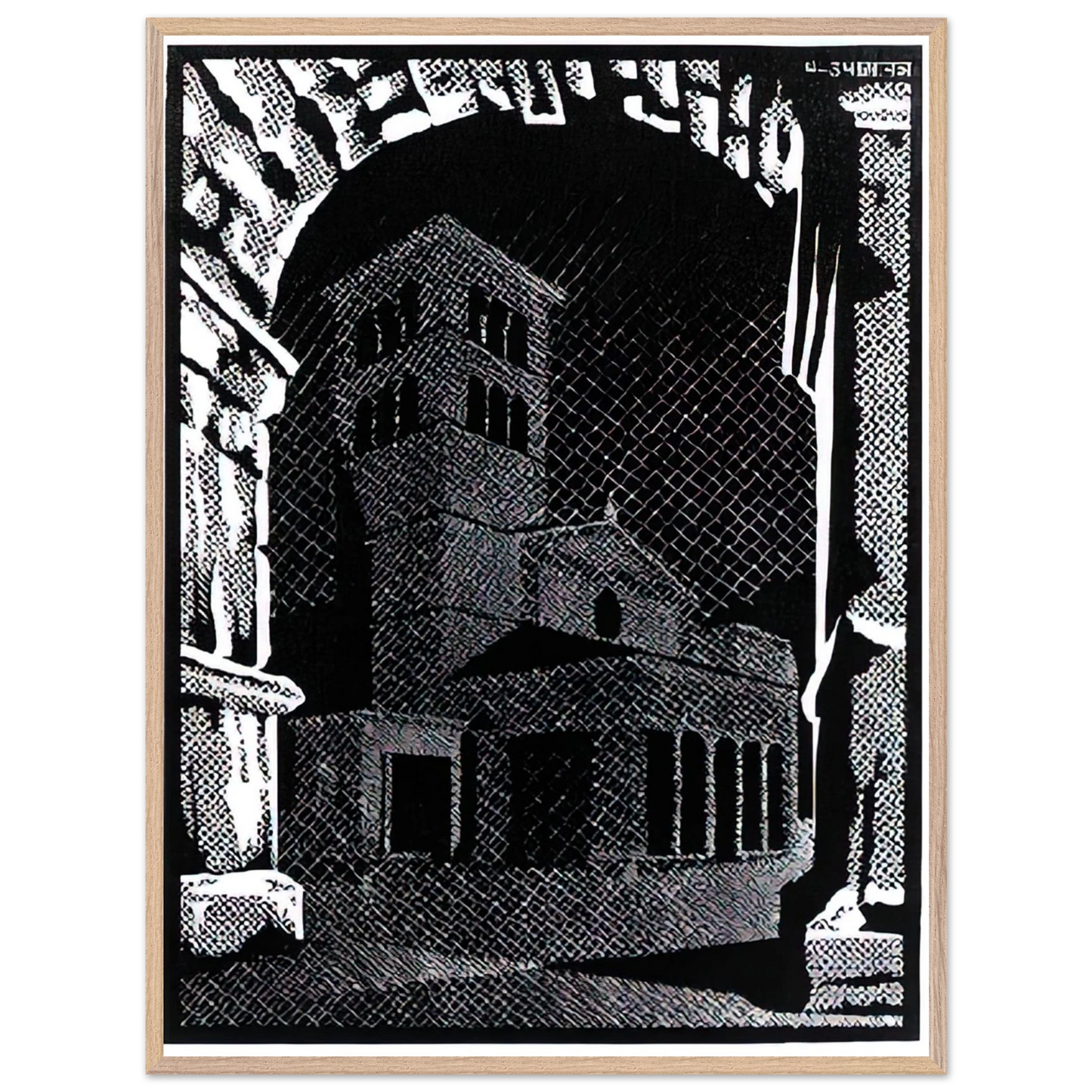 MC Escher - NOCTURNAL ROME 3 Wall Art - 30x40 cm / 12x16 inches - Premium Wooden Framed Poster With Fine Art Paper - White frame