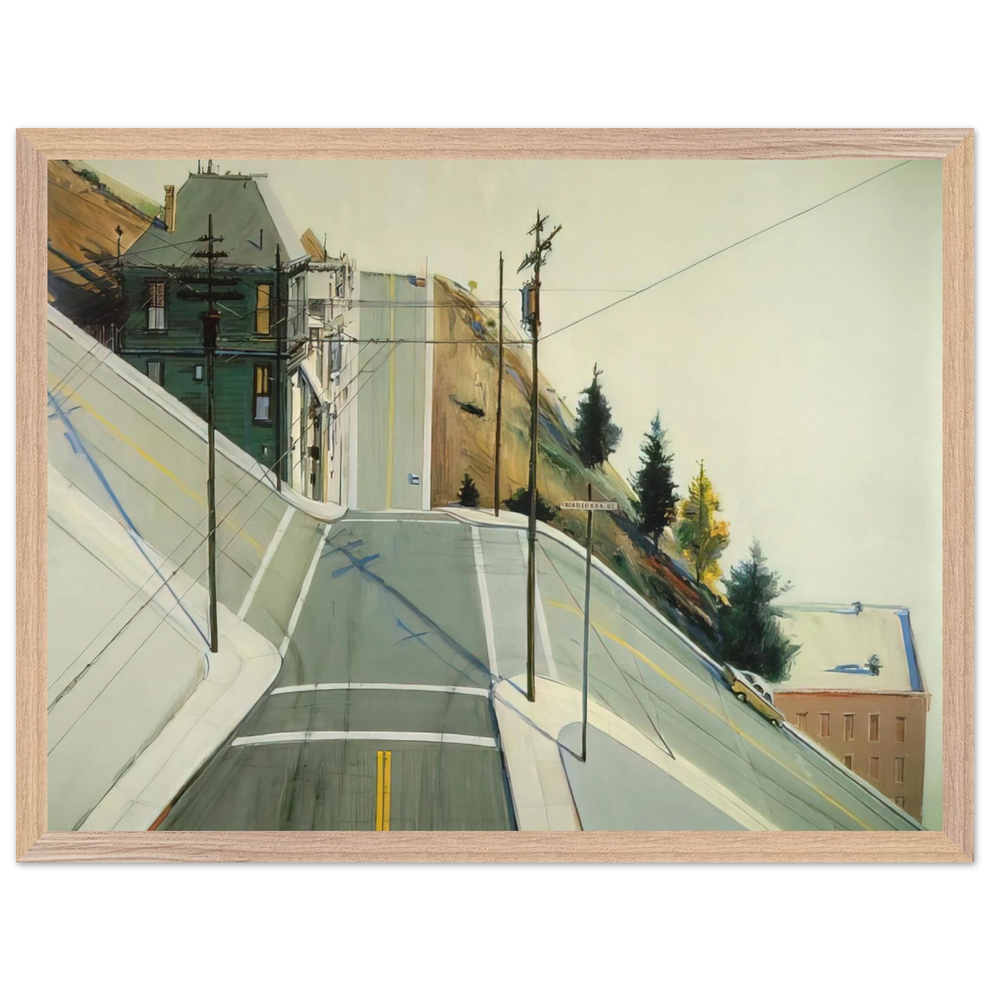 Wayne Thiebaud - 24th Street Intersection - 1977 Wall Art - 21x29.7 cm / 8x12" - Premium Wooden Framed Poster With Fine Art Paper - Black frame