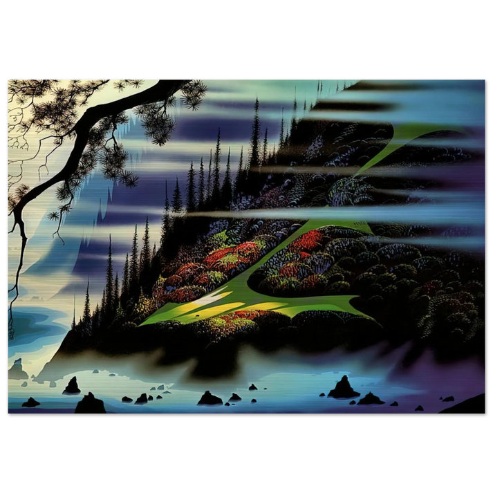 Pasture Through the Fog - Eyvind Earle Brushed Aluminum Print - 70x100 cm / 28x40 inches | Eyvind Earle Aluminum Print | Eyvind Earle Prints