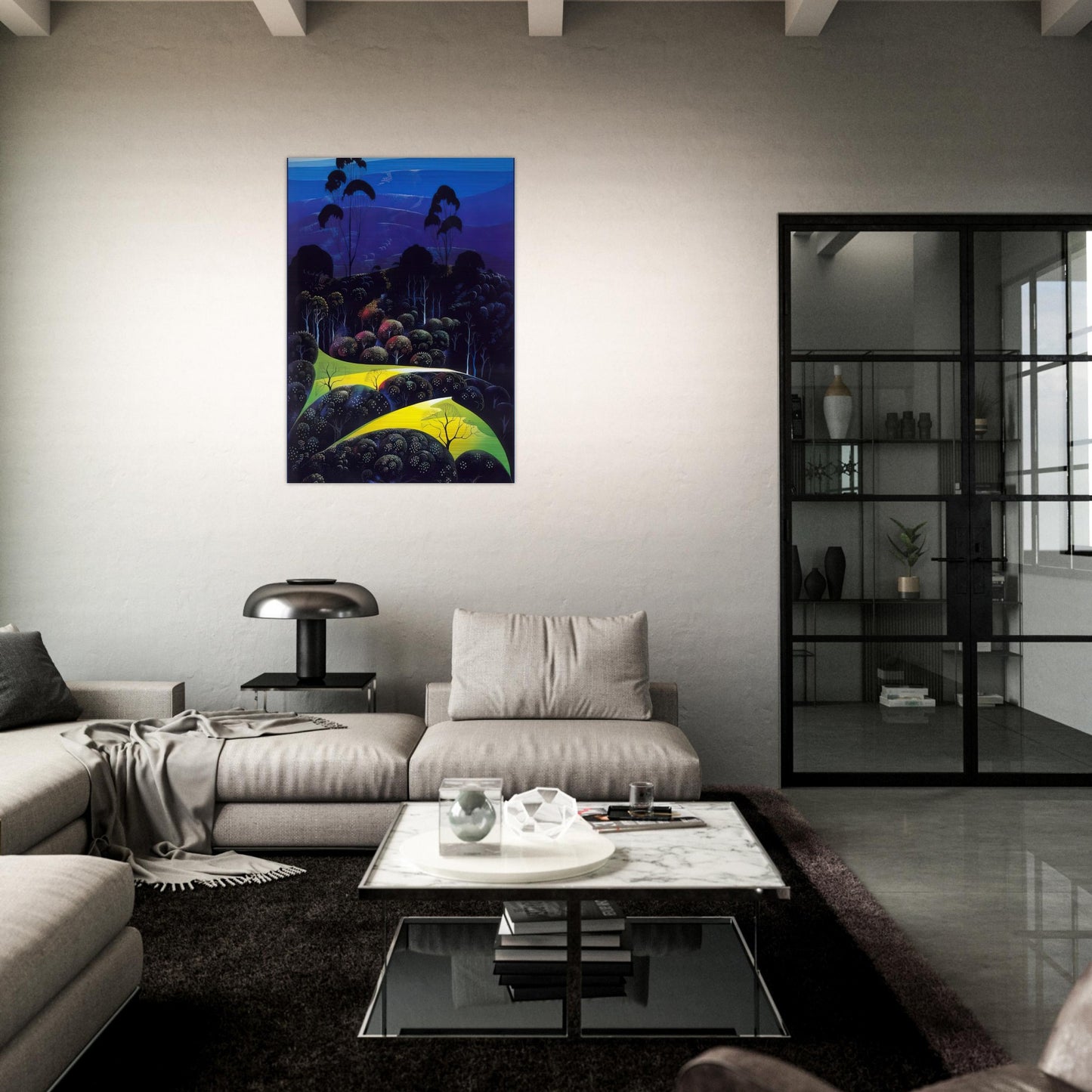 Inland from the Sea - Eyvind Earle Brushed Aluminum Print - 70x100 cm / 28x40 inches | Eyvind Earle Aluminum Print | Eyvind Earle Prints