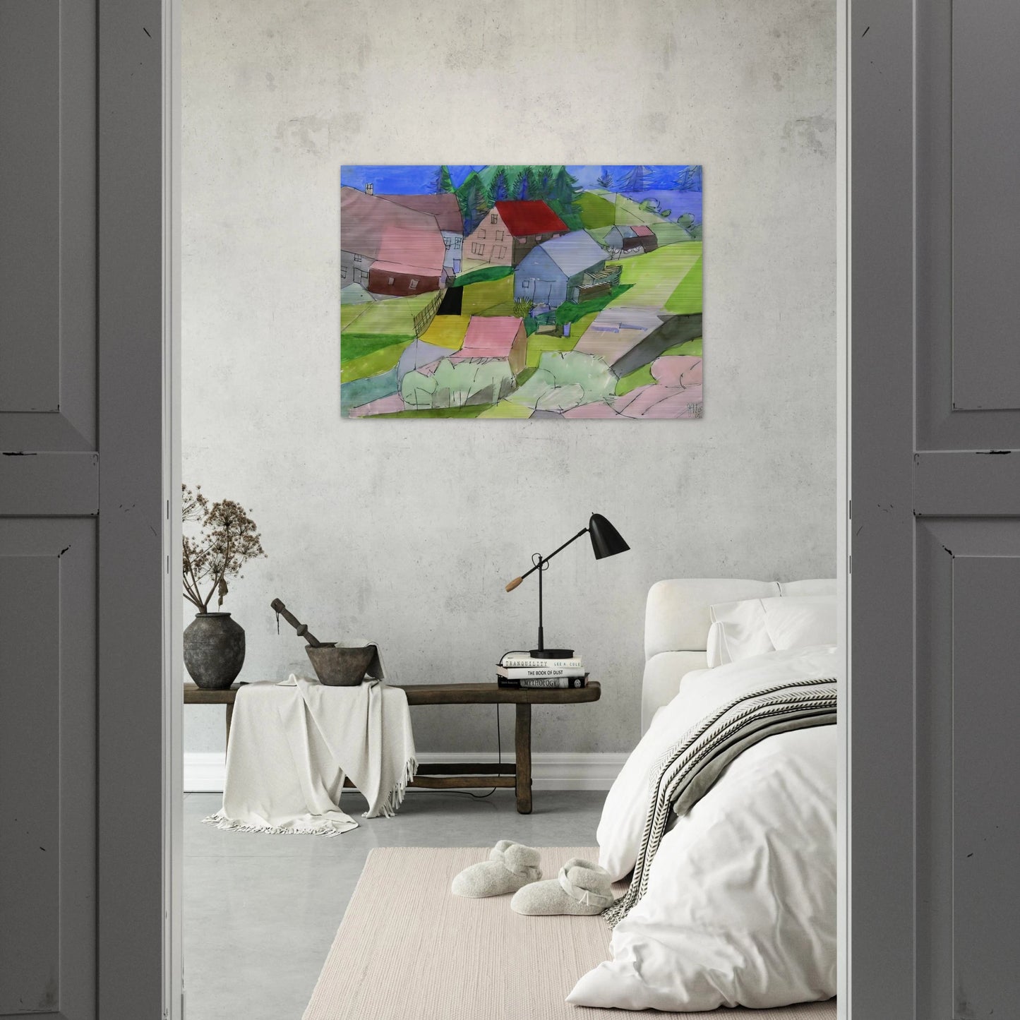 Häuser im Schwarzwald - Naïve Art Primitivism - Johannes Itten Brushed Aluminum Print - 70x100 cm / 28x40 inches | Johannes Itten Aluminum Print | Johannes Itten Prints