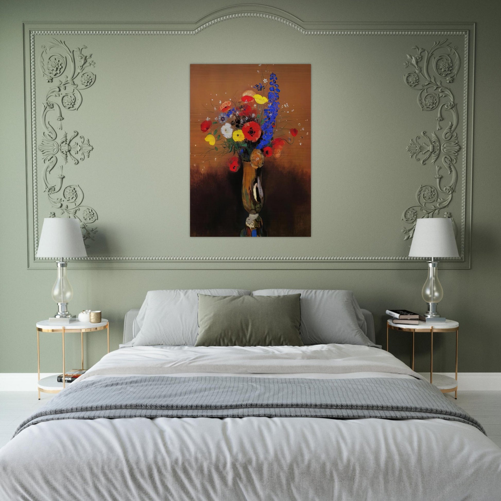 WILD FLOWERS IN A LONG NECKED VASE - Odilon Redon Brushed Aluminum Print - 70x100 cm / 28x40 inches | Odilon Redon Aluminum Print | Odilon Redon Prints