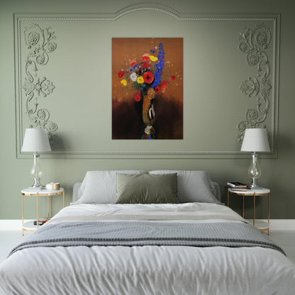 WILD FLOWERS IN A LONG NECKED VASE - Odilon Redon Brushed Aluminum Print - 70x100 cm / 28x40 inches | Odilon Redon Aluminum Print | Odilon Redon Prints