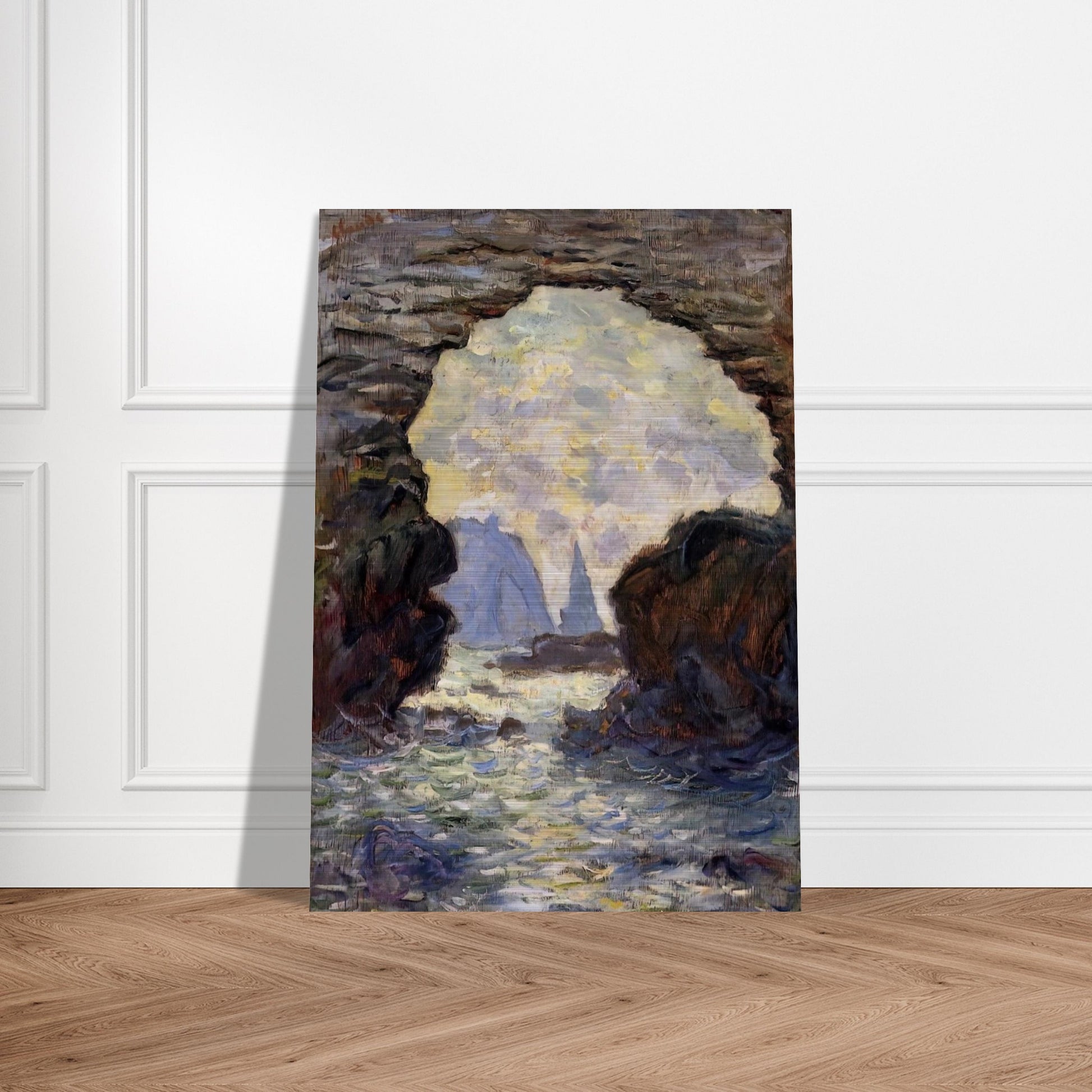 The Rock Needle Seen through the Porte d'Aumont - claude monet Brushed Aluminum Print - 70x100 cm / 28x40 inches | claude monet Aluminum Print | claude monet Prints