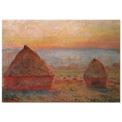 Grainstacks at Giverny, Sunset - claude monet Brushed Aluminum Print - 70x100 cm / 28x40 inches | claude monet Aluminum Print | claude monet Prints