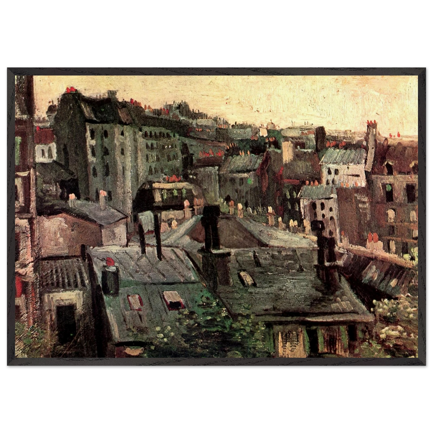 View of Roofs and Backs of Houses - Vincent van Gogh 70x100 cm / 28x40 inches Framed Art Print – Black Wooden Frame