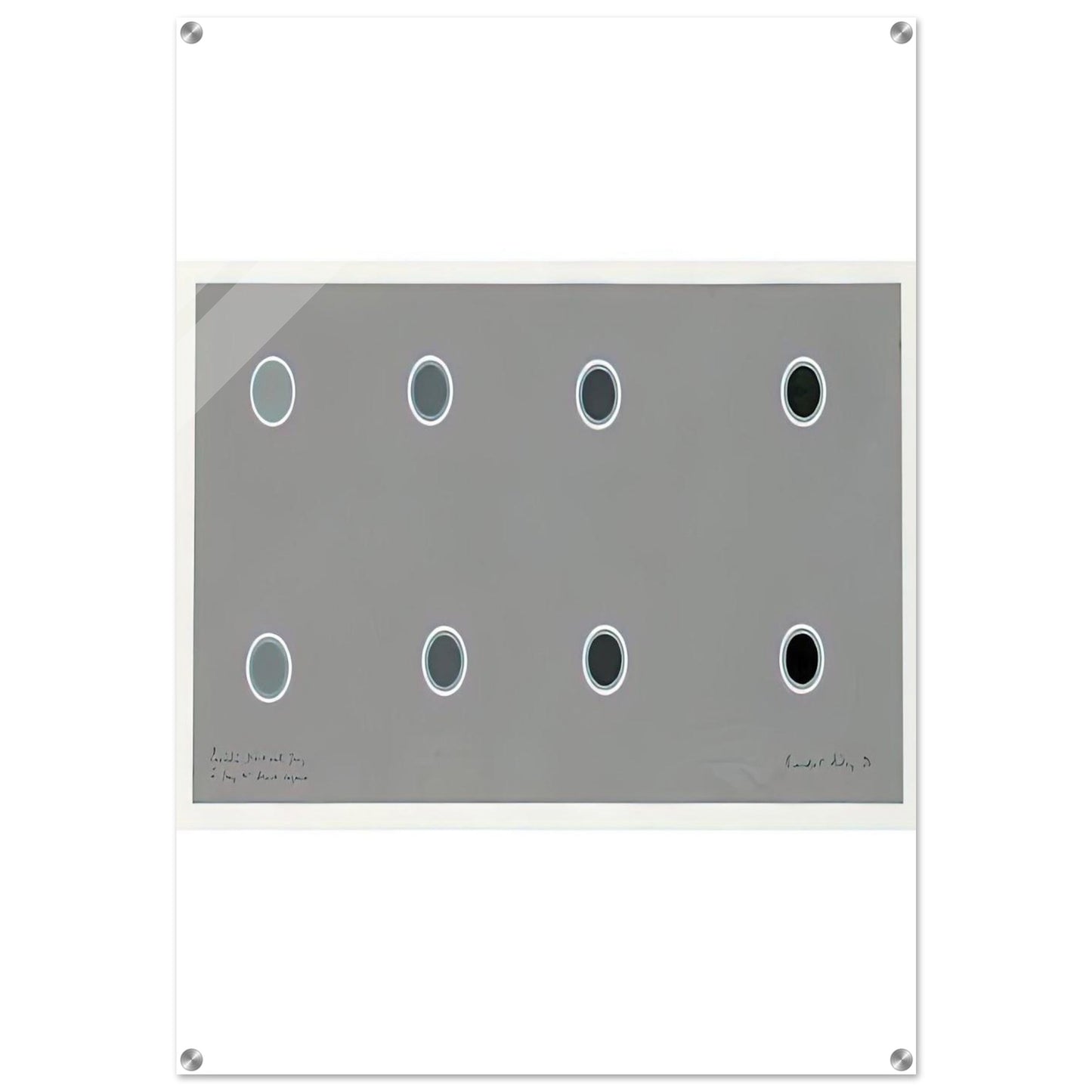 ENCIRCLING DISCS WITH GREY IN GREY TO BLACK SEQUENCE 1970 - Bridget Riley Acrylic Print - 70x100 cm / 28x40″ inches
