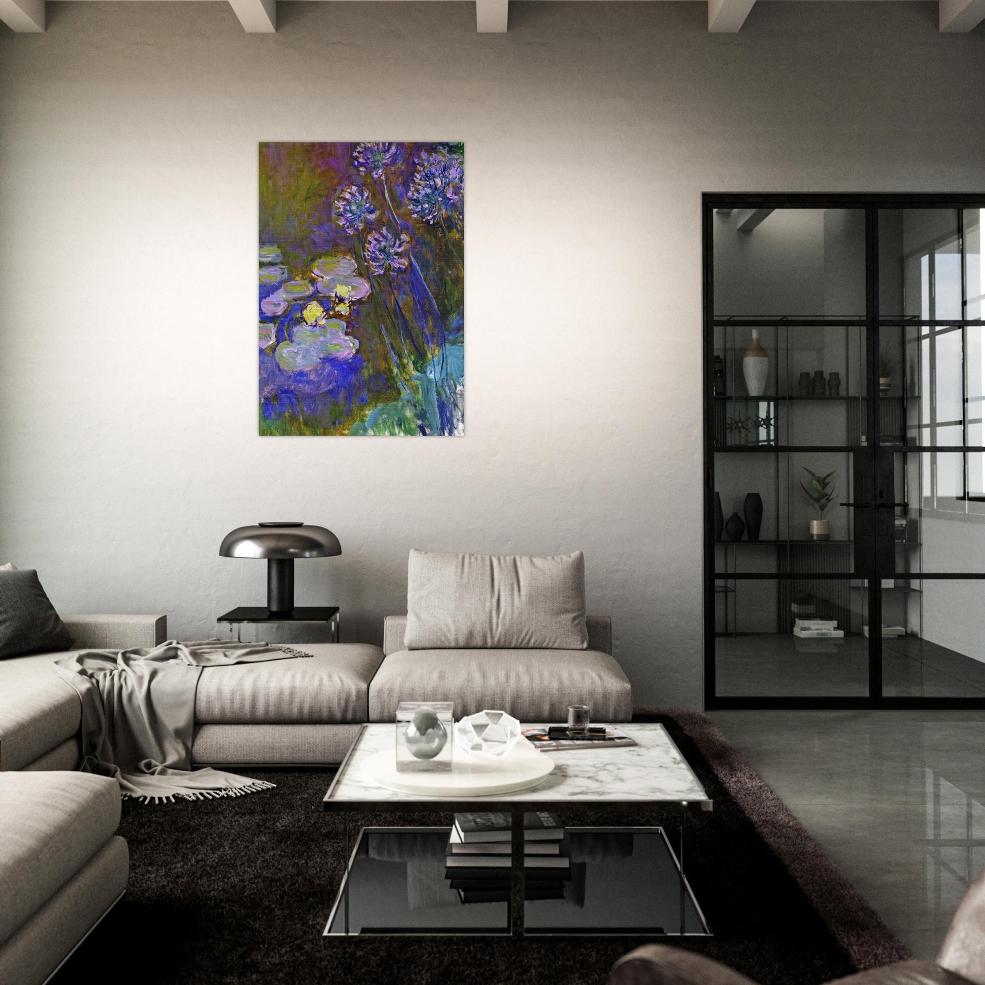 Water Lilies and Agapanthus - claude monet Brushed Aluminum Print - 70x100 cm / 28x40 inches | claude monet Aluminum Print | claude monet Prints