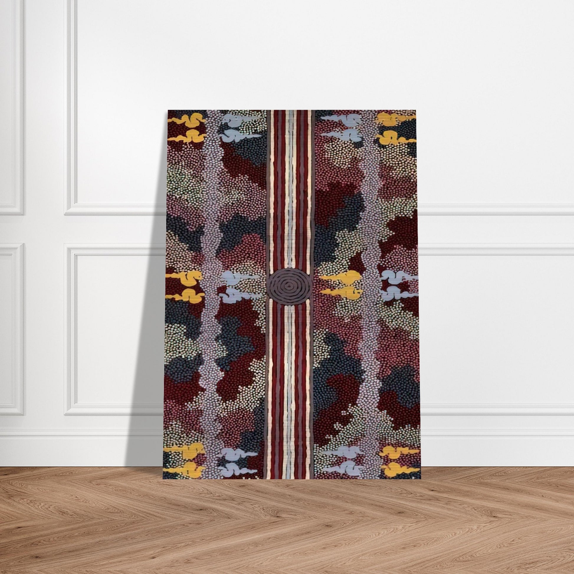 Corkwood Dreaming - 1996 - Clifford Possum Tjapaltjarri Brushed Aluminum Print - 70x100 cm / 28x40 inches | Clifford Possum Tjapaltjarri Aluminum Print | Clifford Possum Tjapaltjarri Prints