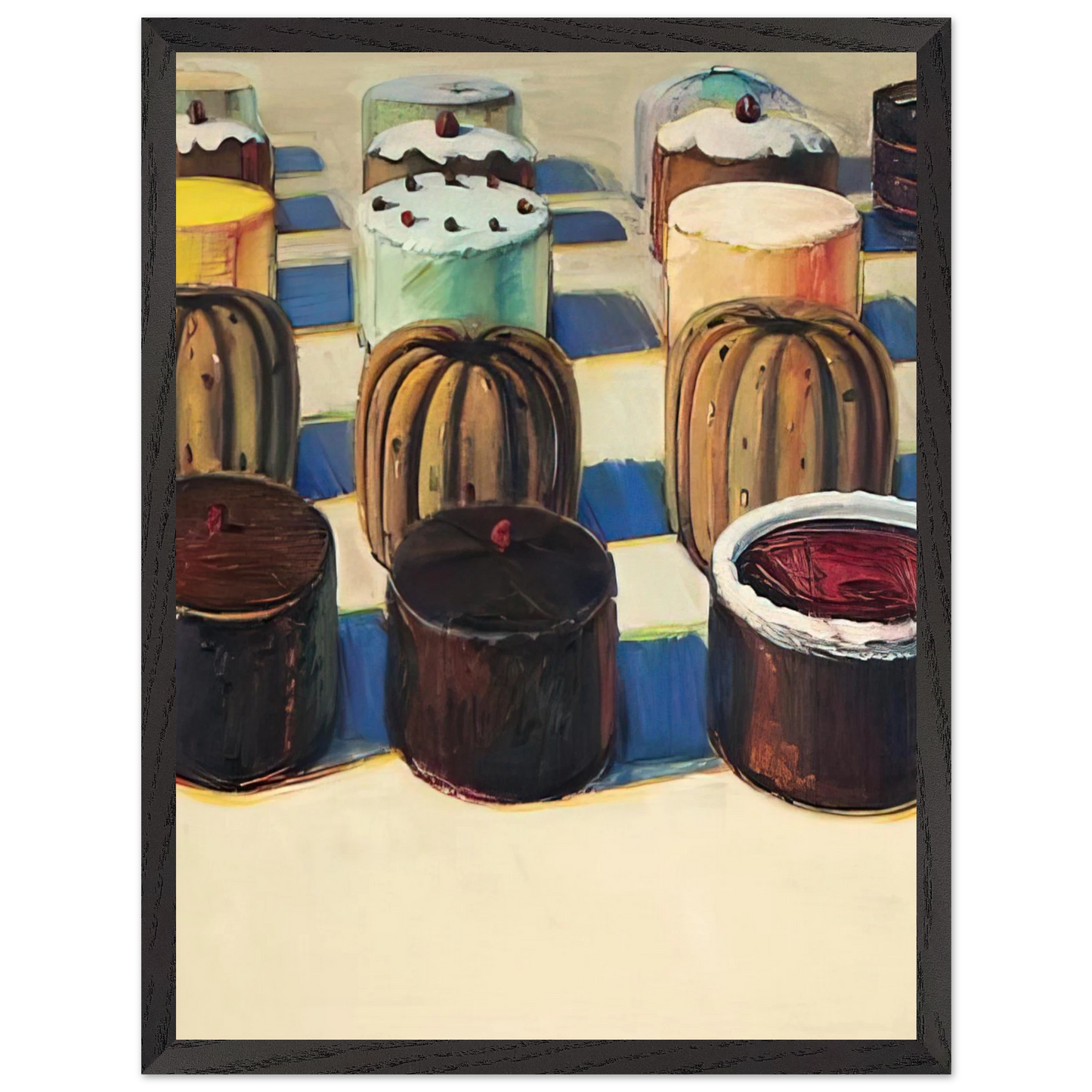 Wayne Thiebaud - Various Cakes - 1981 Wall Art - 21x29.7 cm / 8x12" - Premium Wooden Framed Poster With Fine Art Paper - White frame