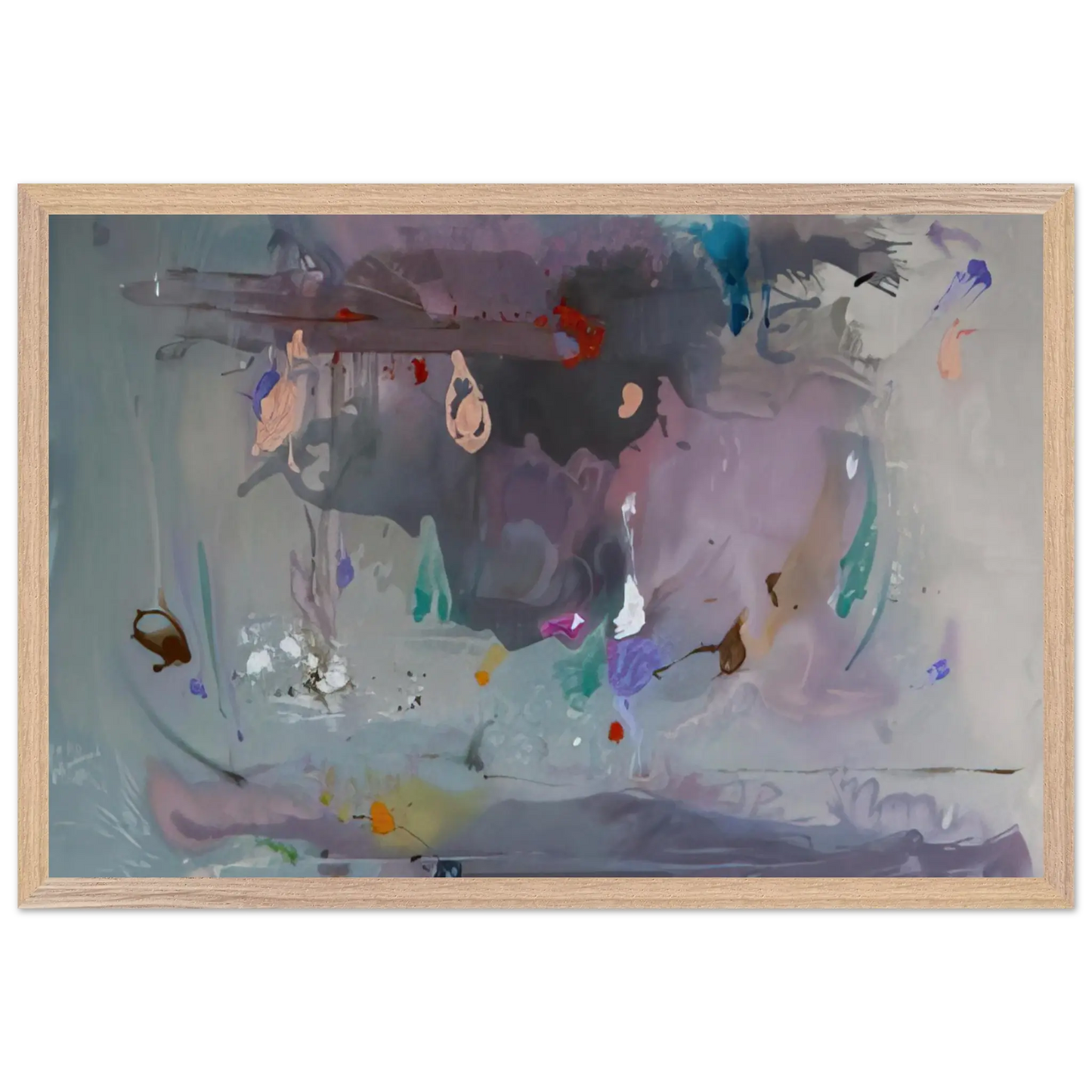 Helen Frankenthaler - Grey Fireworks - 2000 Wall art - 70x100 cm / 28x40 Inches - Premium Wooden Framed Poster With Fine Art Paper - Wood frame
