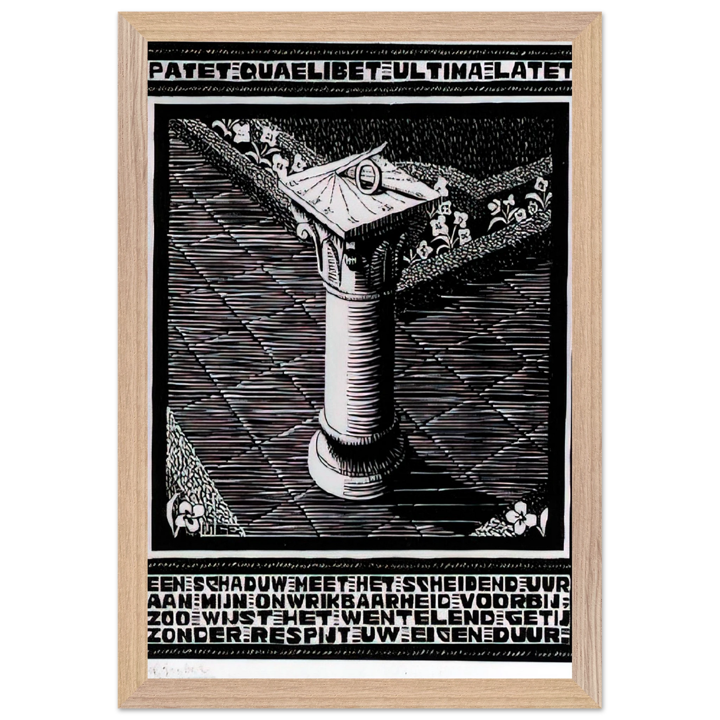 MC Escher - EMBLEMATA SUNDIAL Wall Art - 60x80 cm / 24x32 inches - Premium Wooden Framed Poster With Fine Art Paper-canvas - White frame
