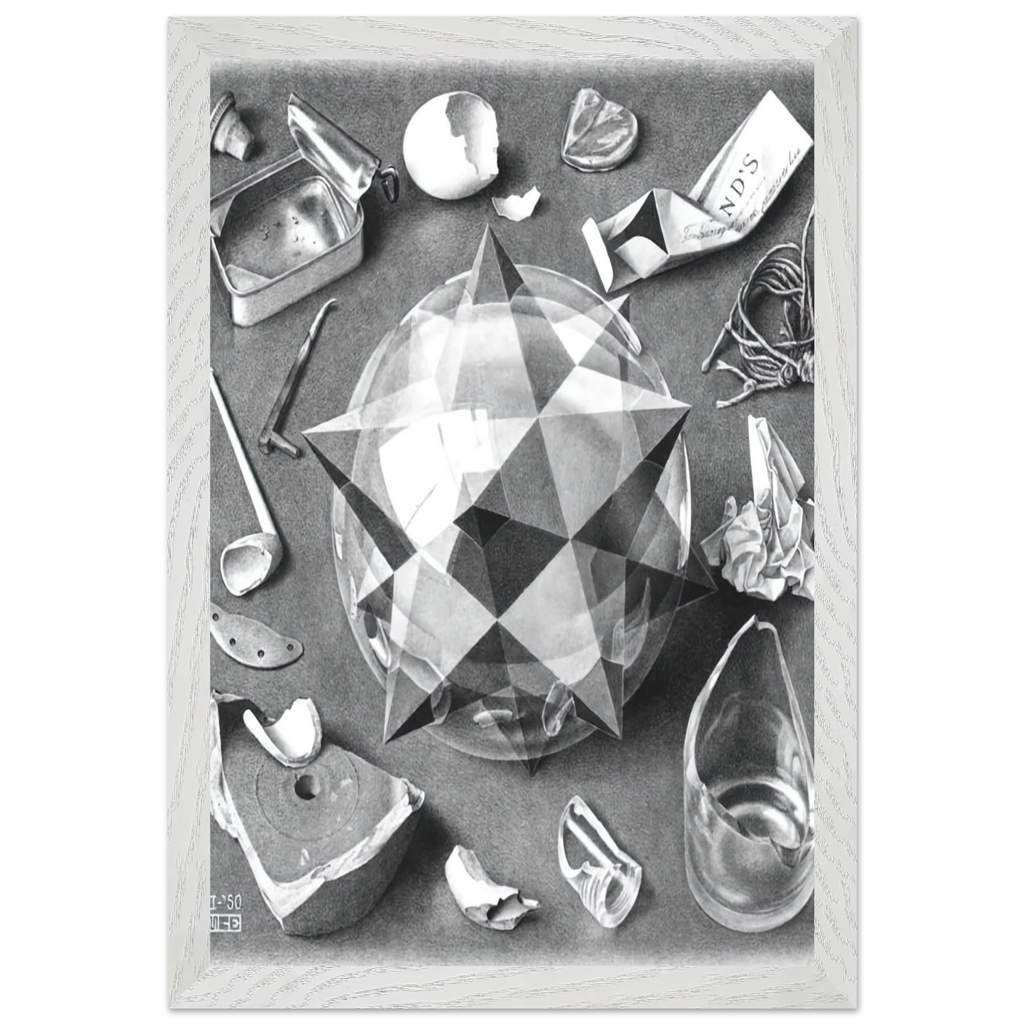MC Escher - CONTRAST ORDER AND CHAOS Wall Art - 60x80 cm / 24x32 inches - Premium Wooden Framed Poster With Fine Art Paper - White frame