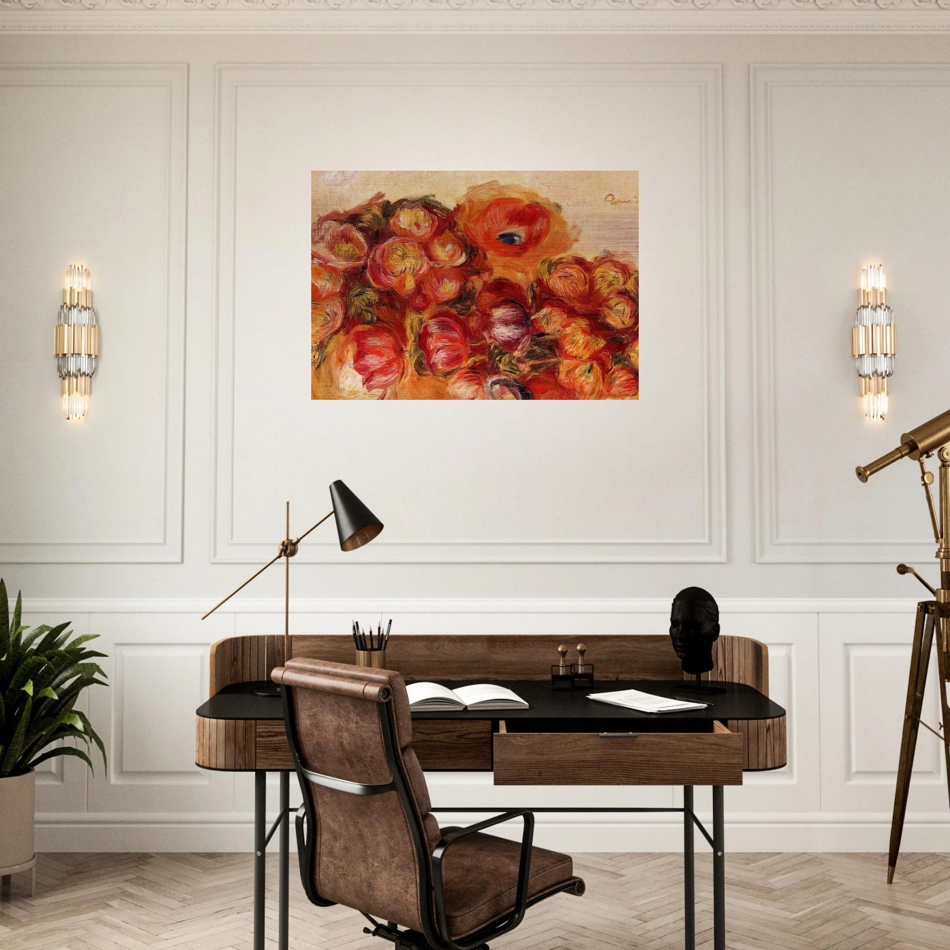 Study of Flowers Anemones and Tulips - Pierre-Auguste Renoir Brushed Aluminum Print - 70x100 cm / 28x40 inches | Pierre-Auguste Renoir Aluminum Print | Pierre-Auguste Renoir Prints