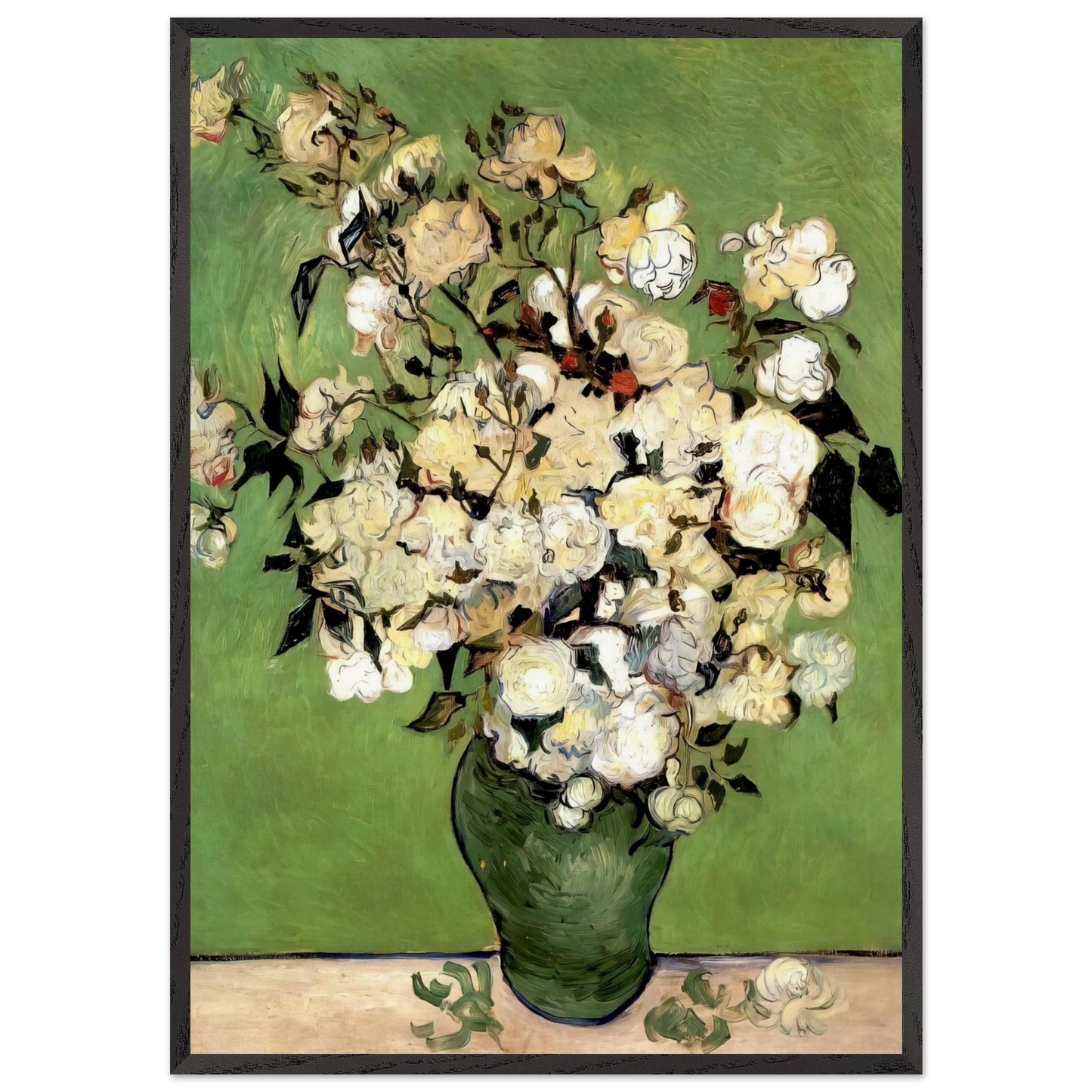 A Vase of Roses - Vincent van Gogh 70x100 cm / 28x40 inches Framed Art Print – Black Wooden Frame