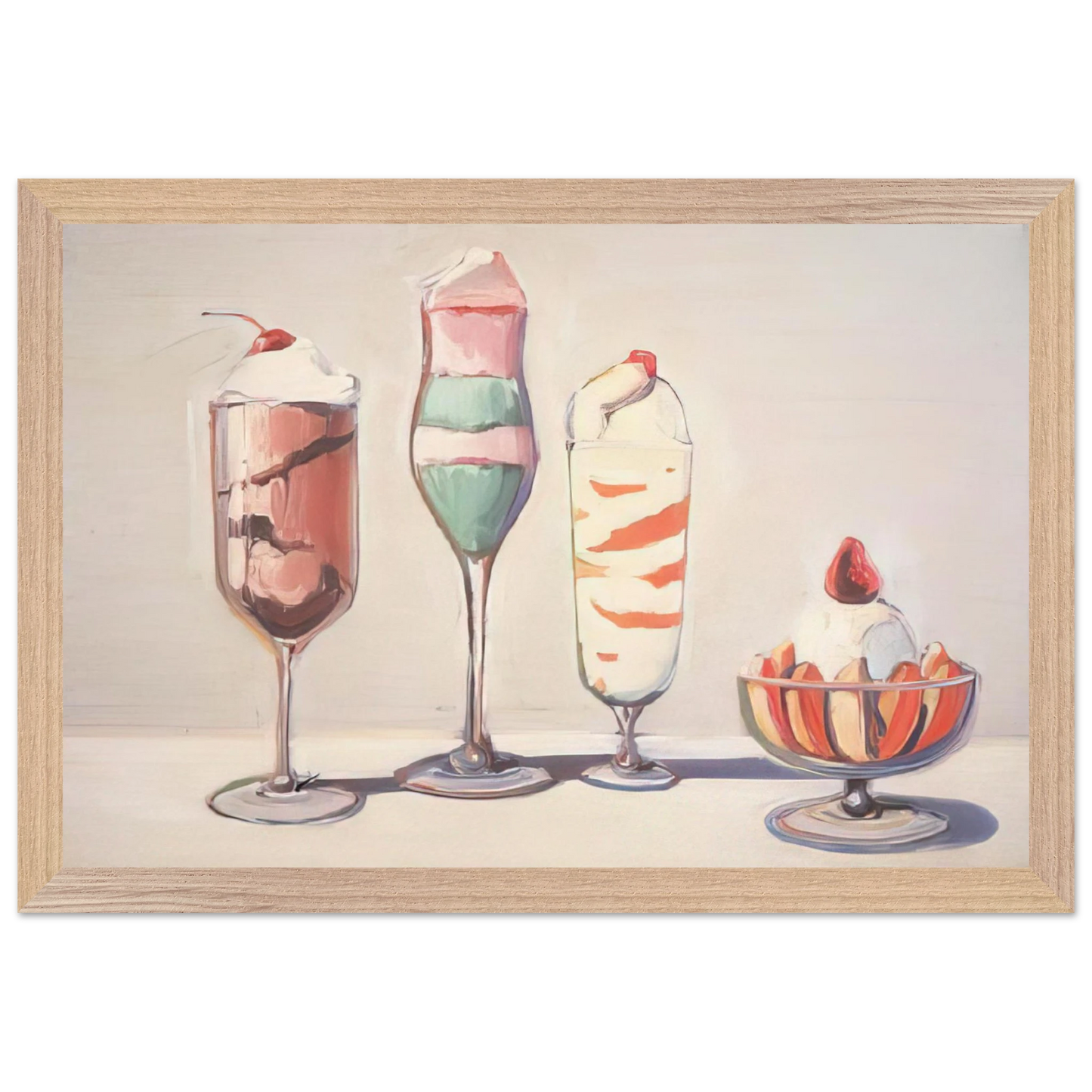 Wayne Thiebaud - Four Sundaes - Pop Art Wall Art - 21x29.7 cm / 8x12" - Premium Wooden Framed Poster With Fine Art Paper-canvas - Black frame