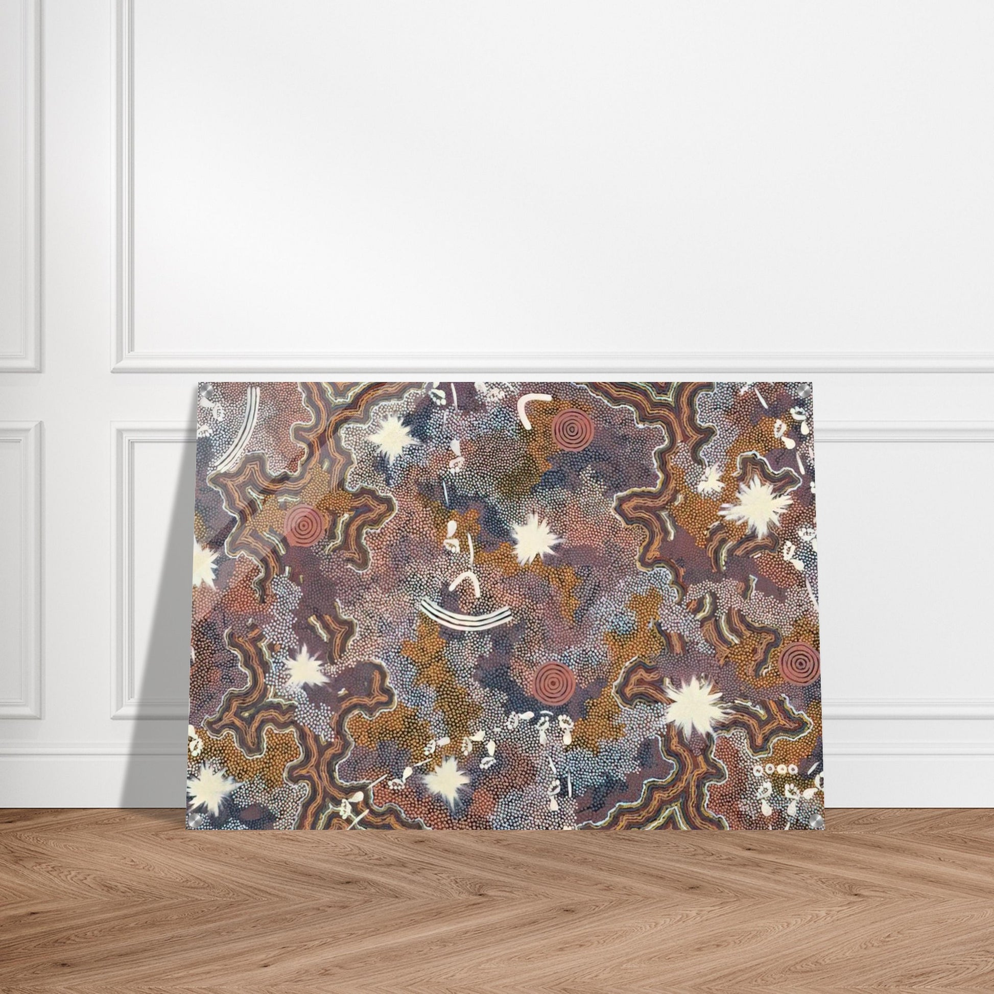 Ngarlu Red Hill - 1990 - Clifford Possum Tjapaltjarri Acrylic Print - 70x100 cm / 28x40″ inches | Clifford Possum Tjapaltjarri Wall Art | Clifford Possum Tjapaltjarri Prints