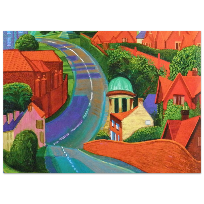 David Hockney - The Road to York Through Sledmere - 15x20 cm / 6x8 inches - Premium Wooden Framed Poster With Fine Art Paper-canvas - White frame