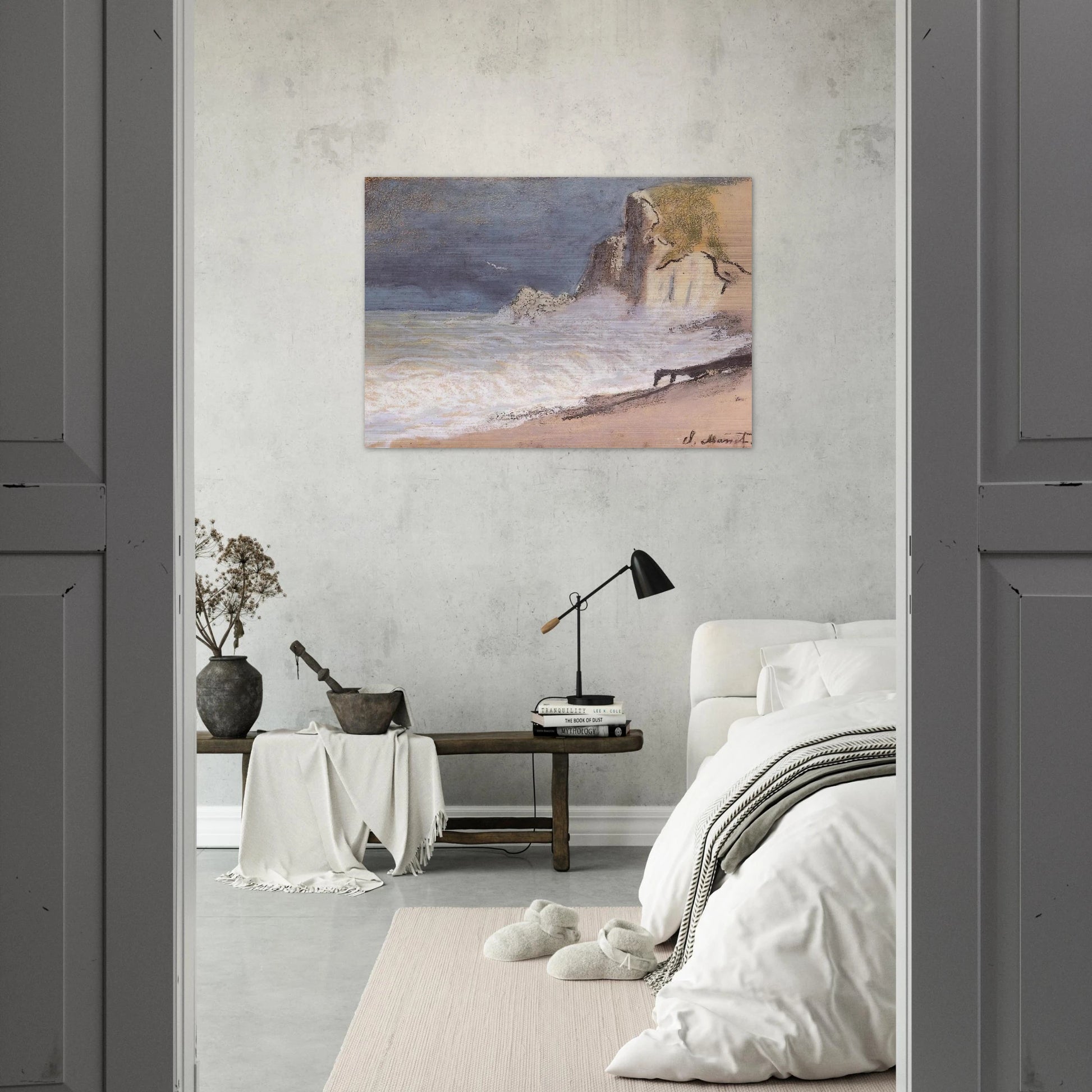 The Manneport, Etretat - Amont Cliff, Rough Weather - claude monet Brushed Aluminum Print - 70x100 cm / 28x40 inches | claude monet Aluminum Print | claude monet Prints