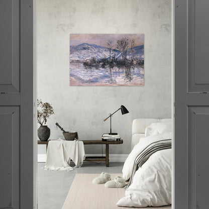 The Seine at Port Villez, Snow Effect 02 - claude monet Brushed Aluminum Print - 70x100 cm / 28x40 inches | claude monet Aluminum Print | claude monet Prints