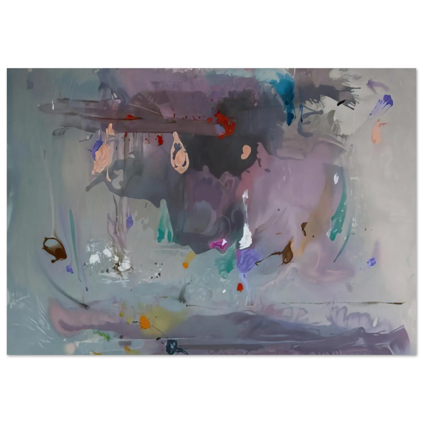 Helen Frankenthaler - Grey Fireworks - 2000 Wall art - 21x29.7 cm / 8x12" - Premium Wooden Framed Poster With Fine Art Paper - Wood frame